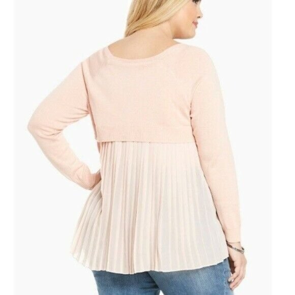 torrid Tops - Torrid Soft Pink Pleated Chiffon Back Sweater 2X